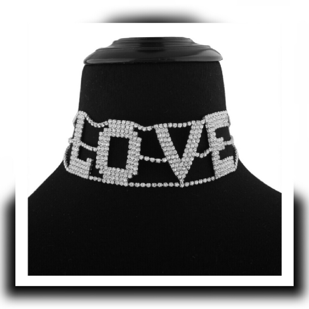 Rhinestone Love Letter choker necklace