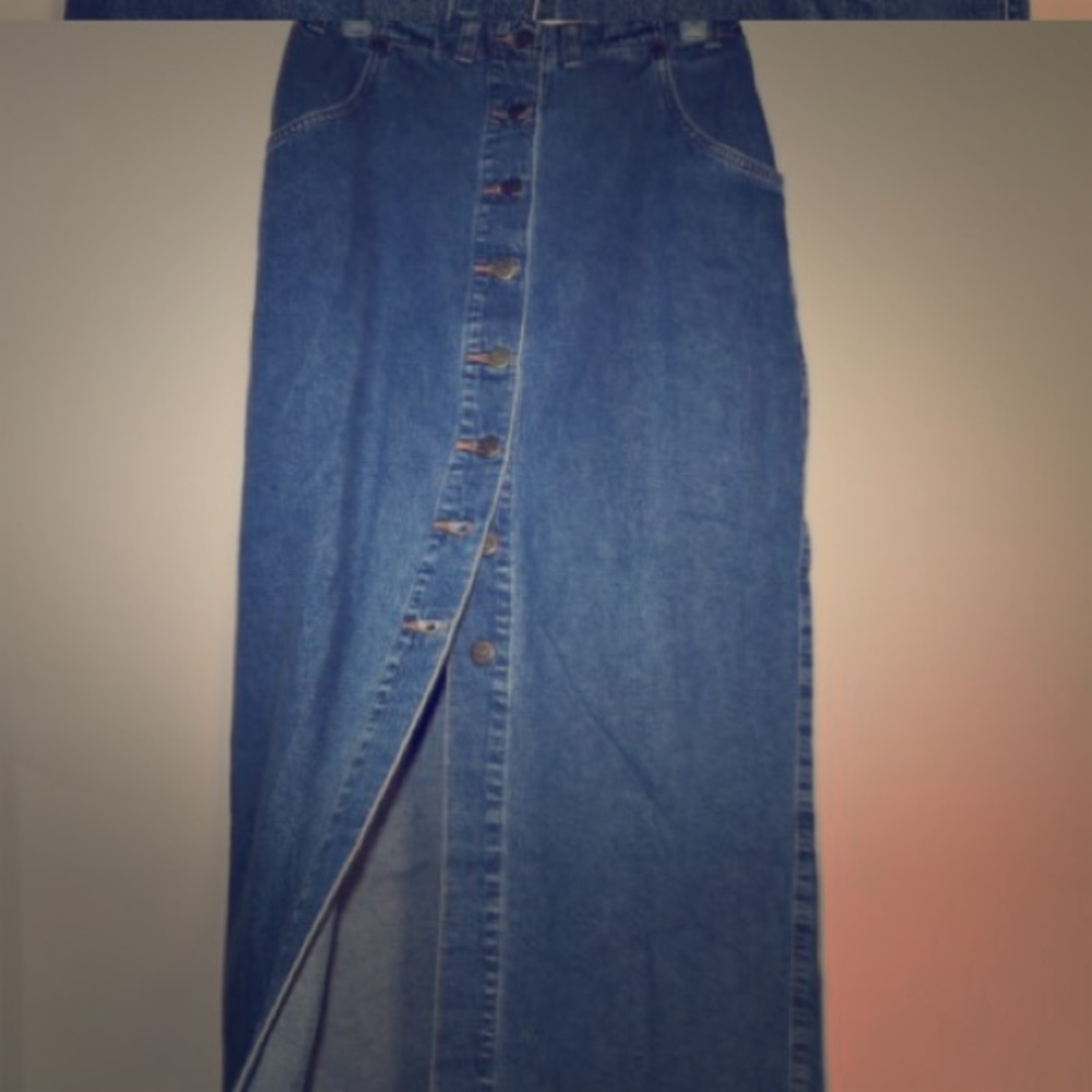Long denim button down skirt