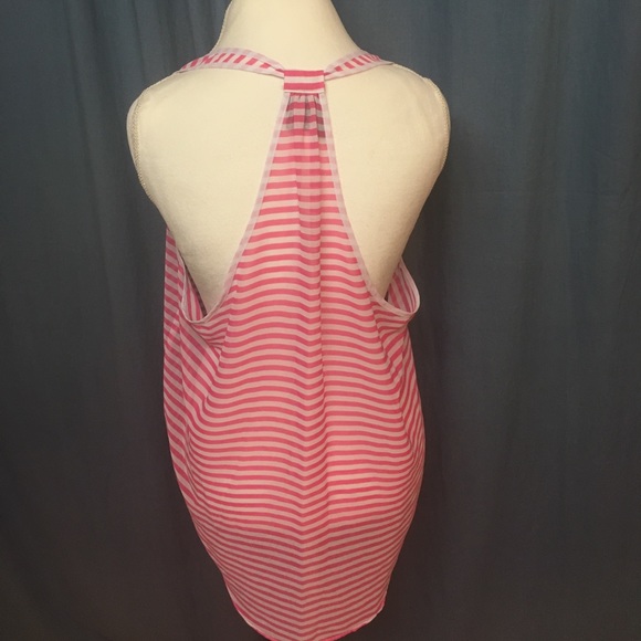 Bisou Bisou Pink and white razorback tank top. - Picture 3 of 3