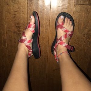 Red & White Chacos! Barley used!!