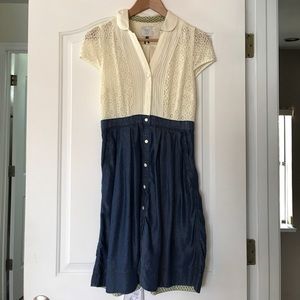 Anthropologie lace and chambray shirtdress