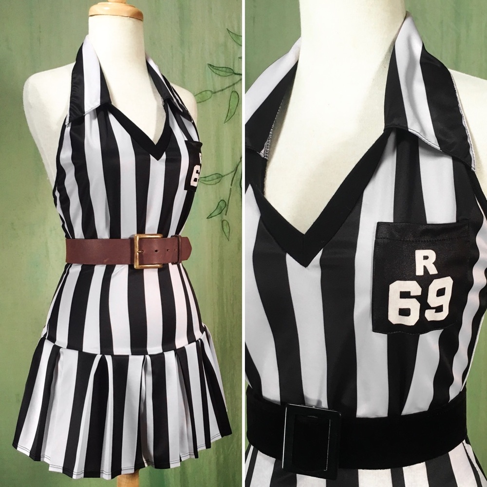 Sexy 69 referee halter mini dress costume