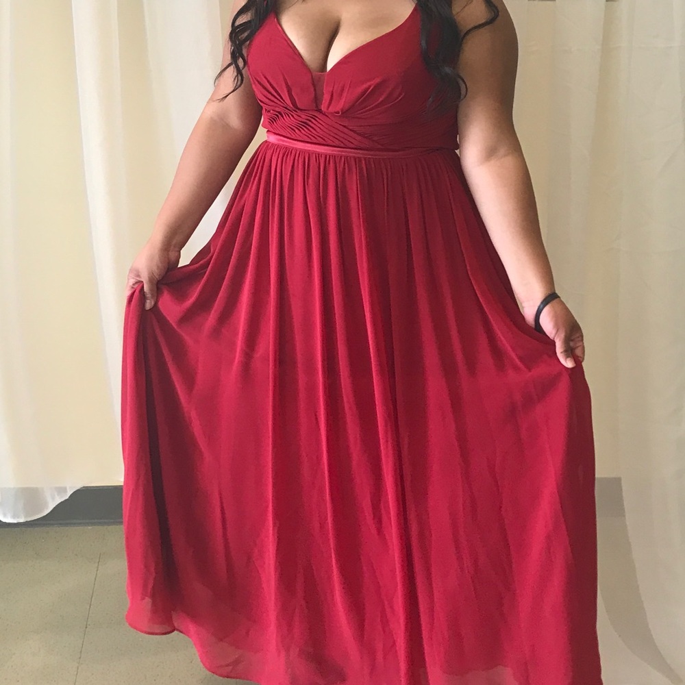 red bridesmaid maxi dress