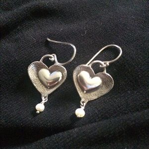 Sterling silver Silpada heart earrings with pearl