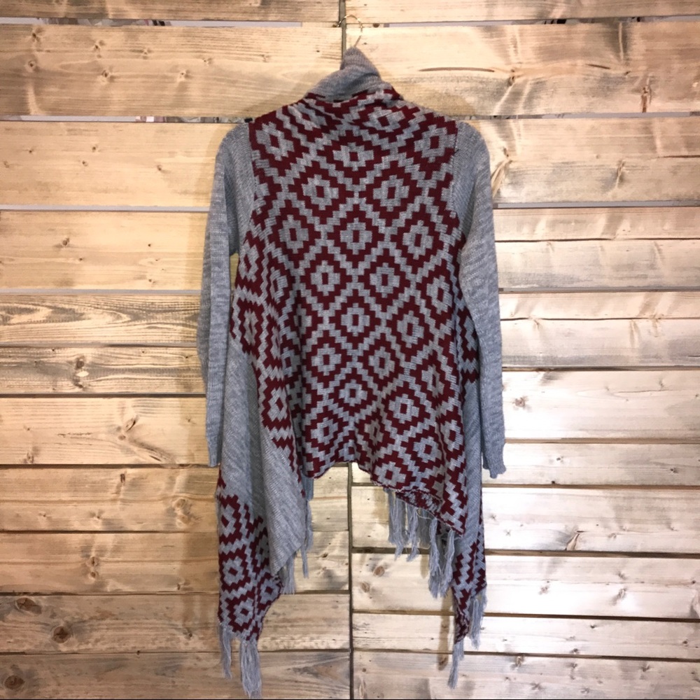 Aztec Print Burgundy/Gray Cardigan