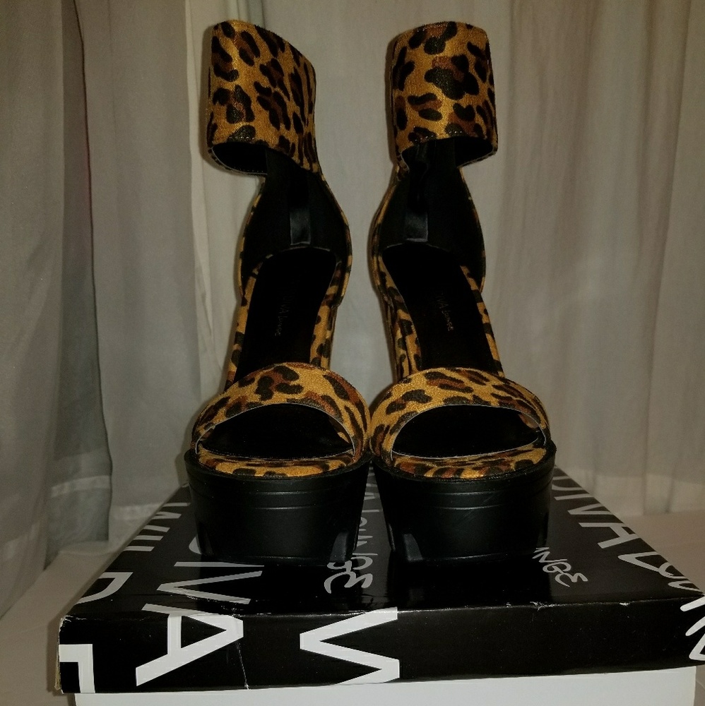Wild Diva Leopard Print Ankle Strap Platforms