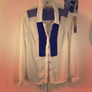 Chic, sexy collared sheer button down