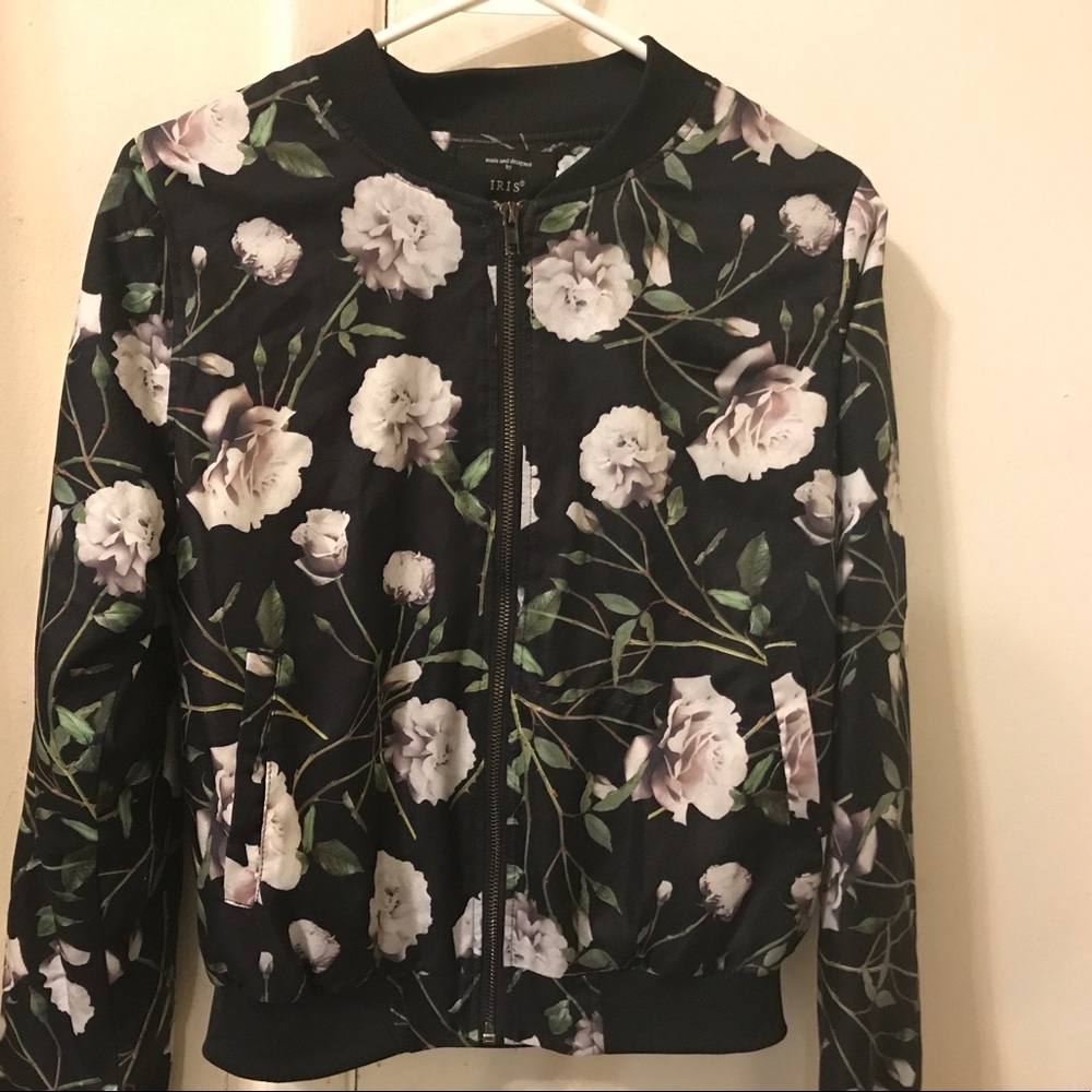 Lavender and black floral bomber