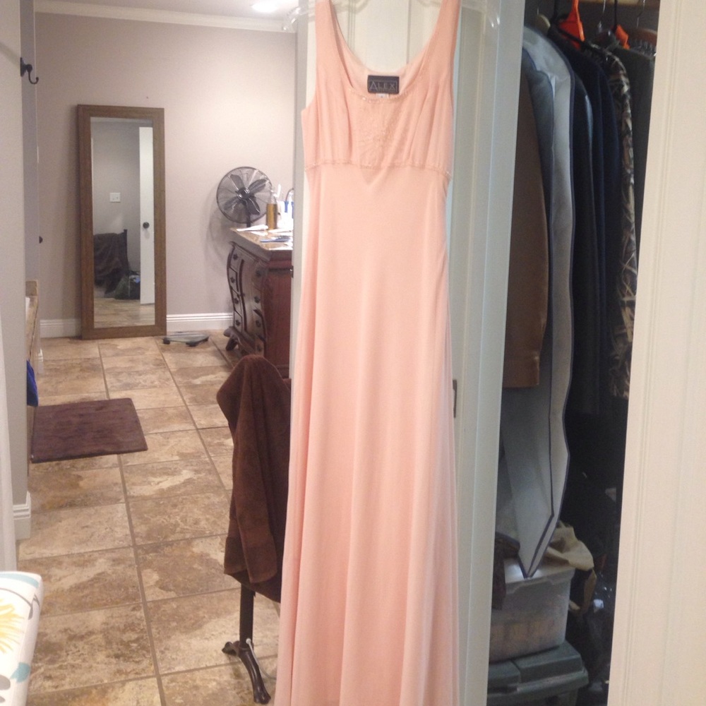 Peach beaded evening gown w/sheer beaded jacket