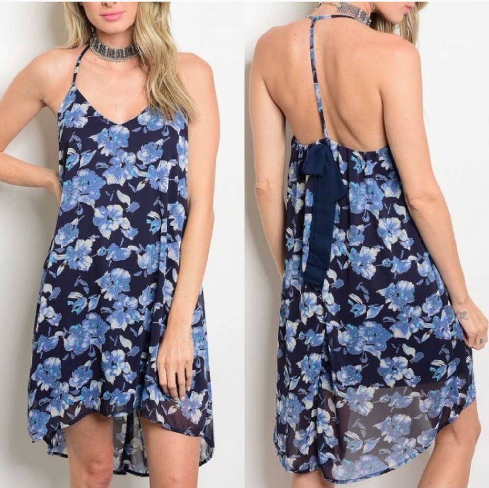 Glam Vault Navy and floral handkerchief dress