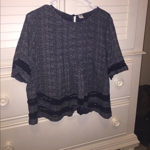 Navy cut out lace blouse