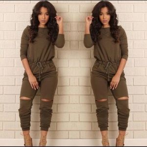 Fashion nova olive "on the run" jumpsuit