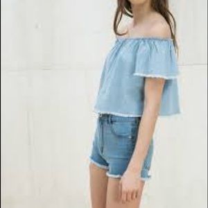 (SOLD) off the shoulder denim babydoll top