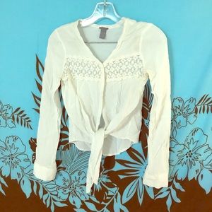 All white, long sleeve crop top