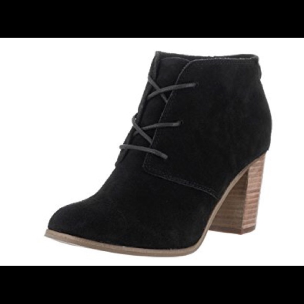 BLACK SUEDE TOMS LUNATA LACE UP BOOTIES