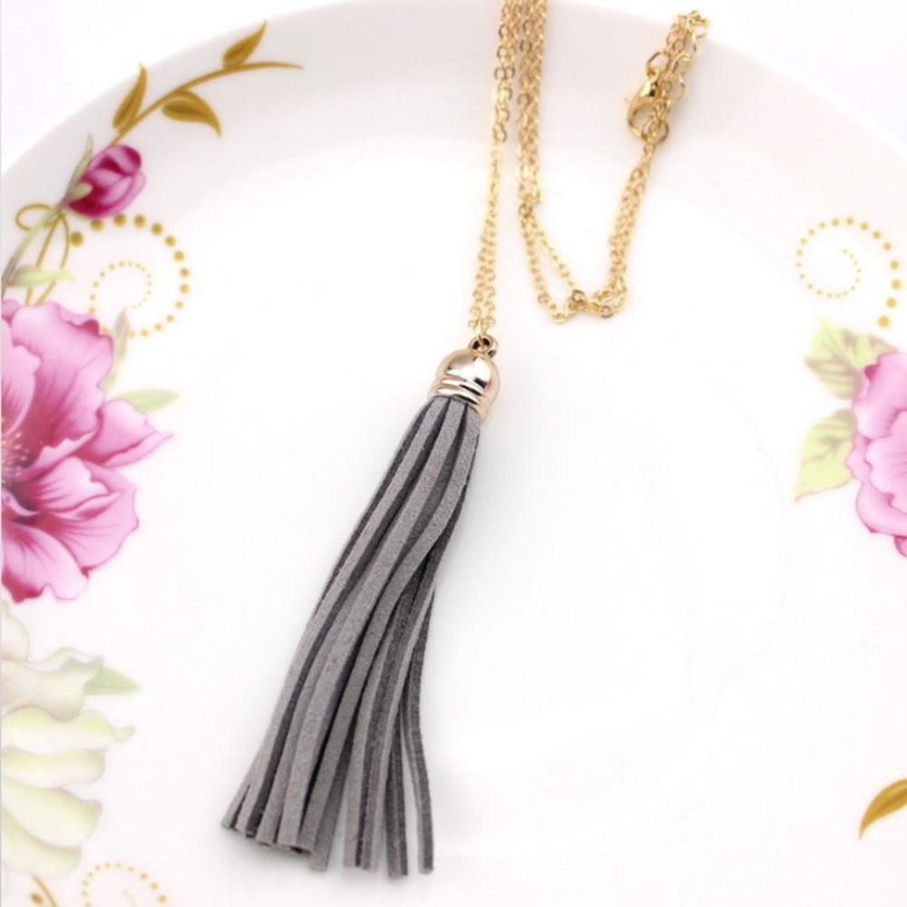 5 for $25 • Gray Tassel Statement Necklace