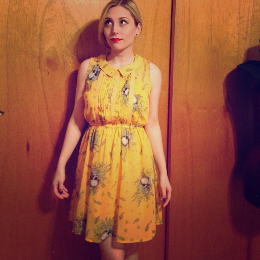 skull print chiffon dress