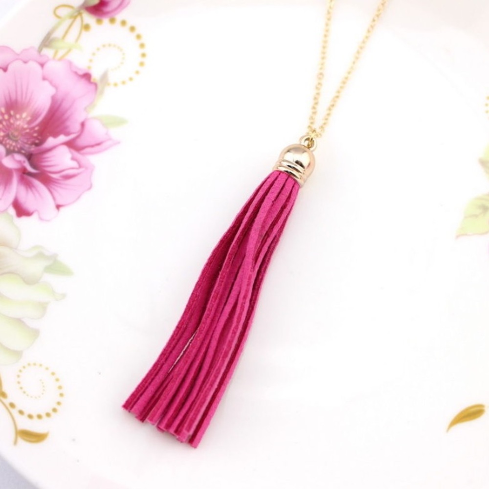 5 for $25 • Hot Pink Tassel Statement Necklace