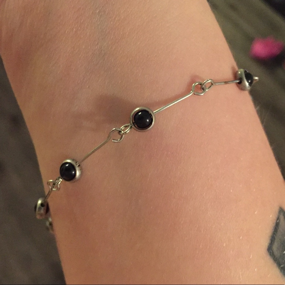 Vintage Silver Bracelet with Black Gems