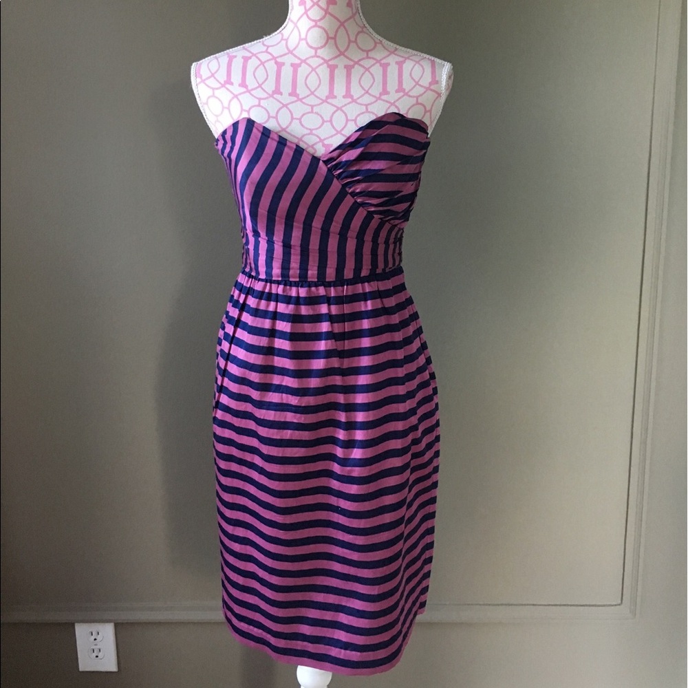 Anthropologie navy and pink striped dress