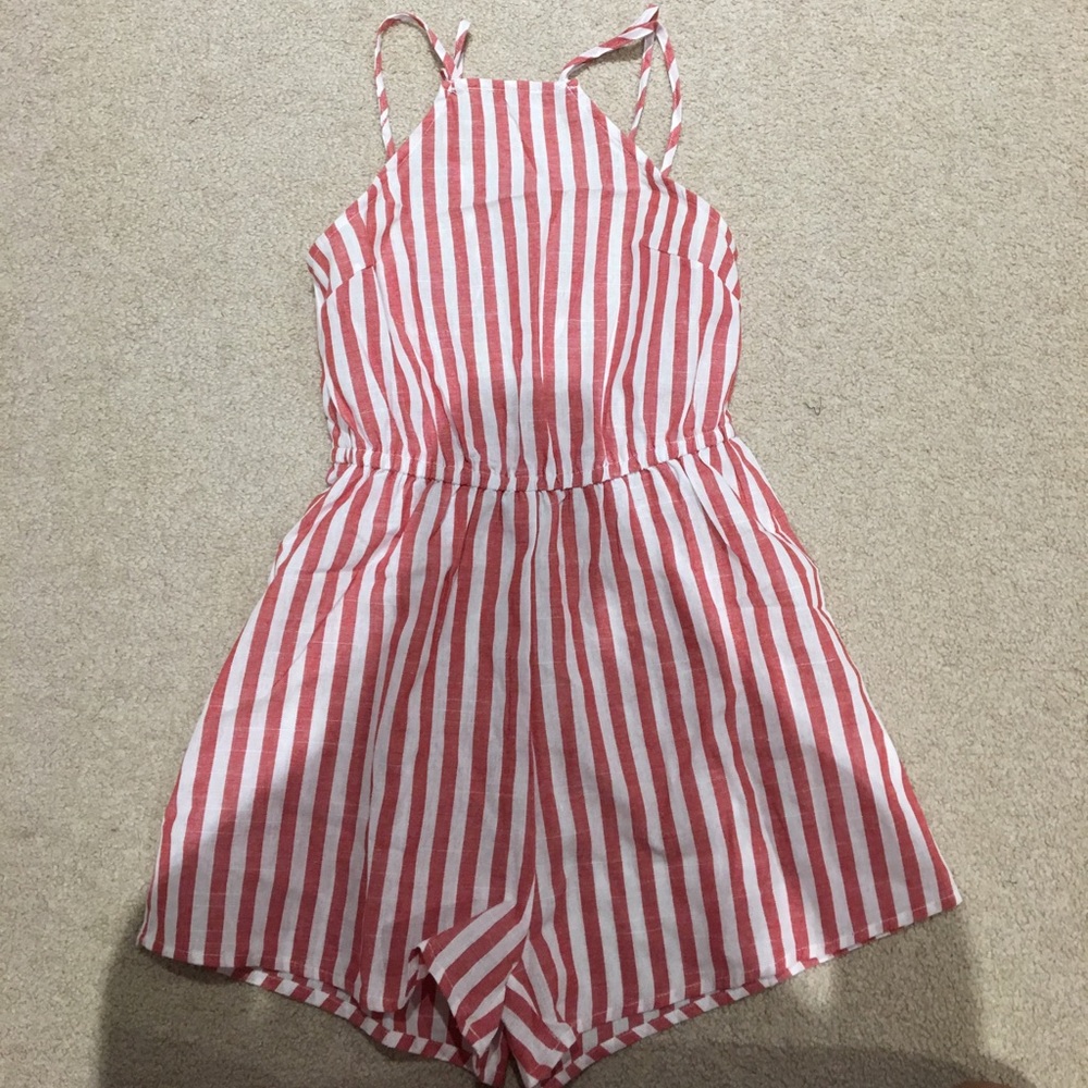 Red and white striped romper