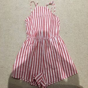 Red and white striped romper