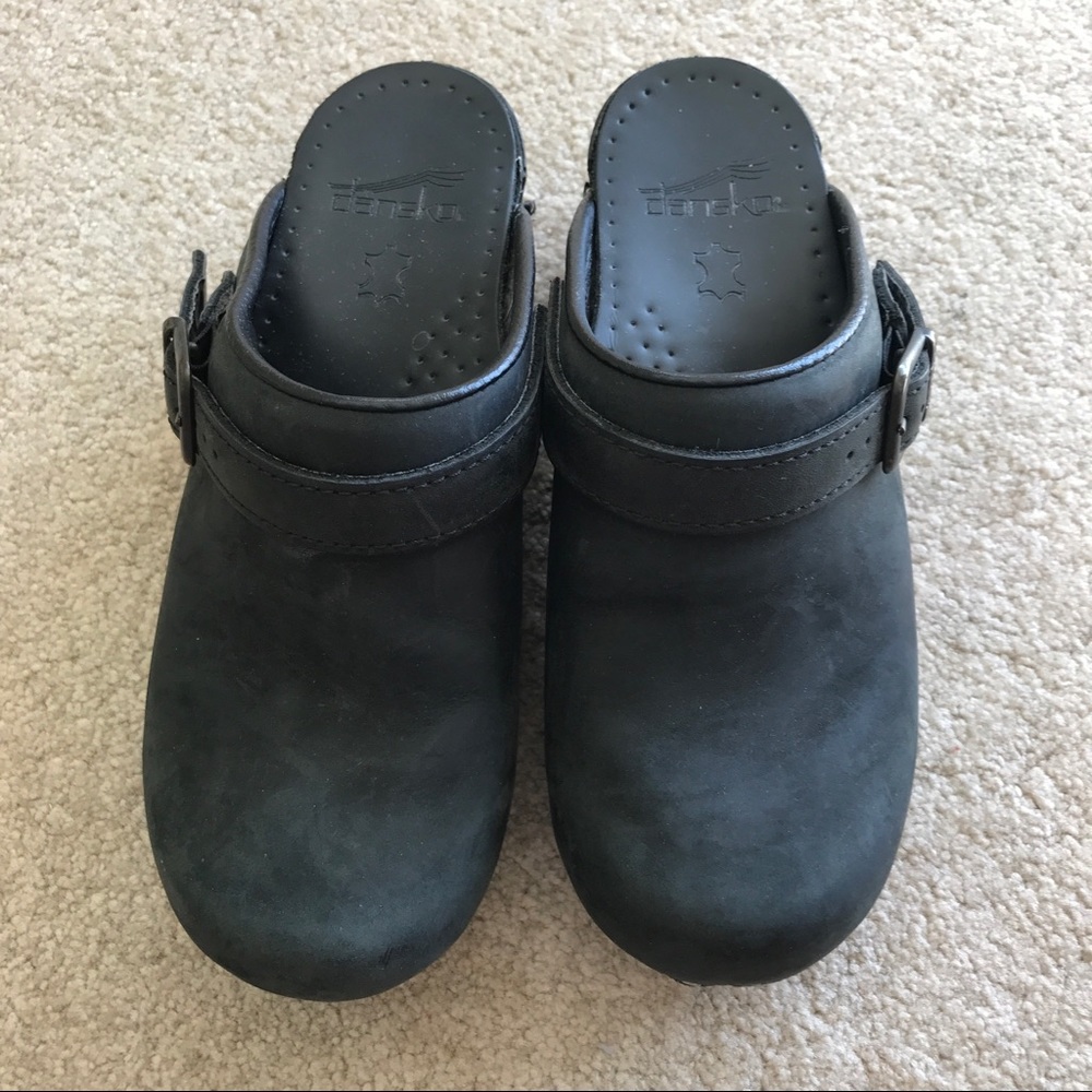 Black Oiled Leather Dansko Clogs