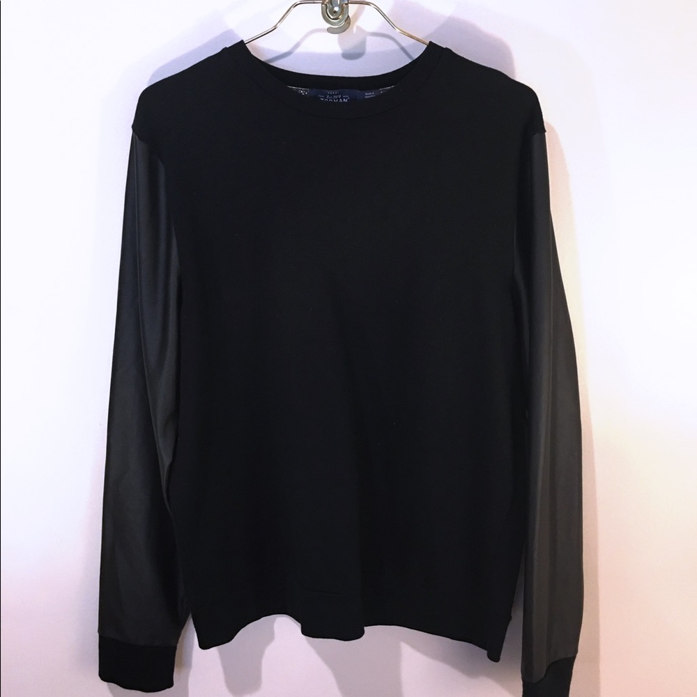 TOPMAN FAUX LEATHER SLEEVE SWEATER