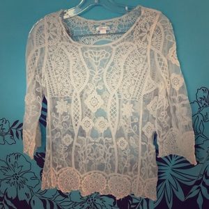 See through floral pattern quarter sleeve