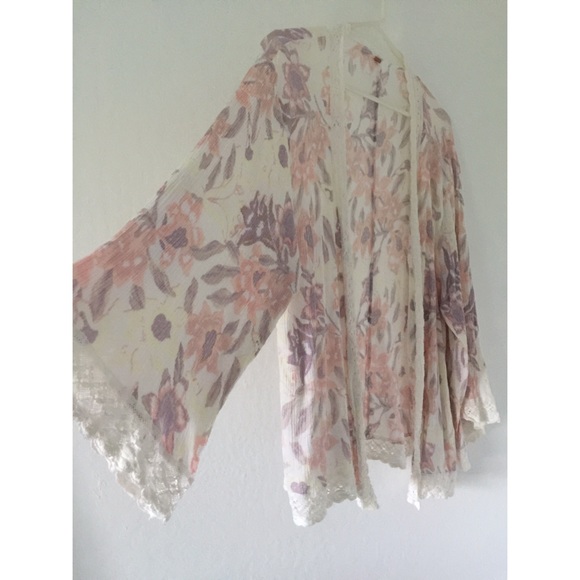 FREE PEOPLE Pastel Floral Boho Blouse Cardigan S - Picture 2 of 7