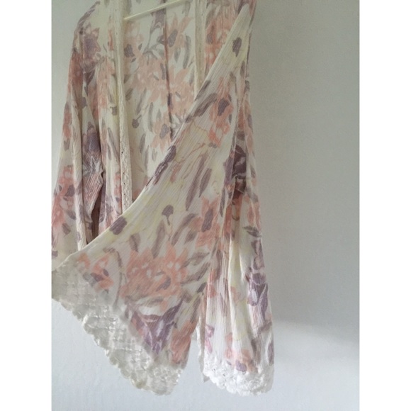 FREE PEOPLE Pastel Floral Boho Blouse Cardigan S - Picture 3 of 7
