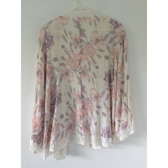 FREE PEOPLE Pastel Floral Boho Blouse Cardigan S - Picture 4 of 7
