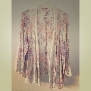 FREE PEOPLE Pastel Floral Boho Blouse Cardigan S