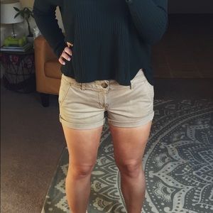 American Eagle Khaki Cuffed Shorts