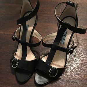 Prada signature buckle strap leather heels