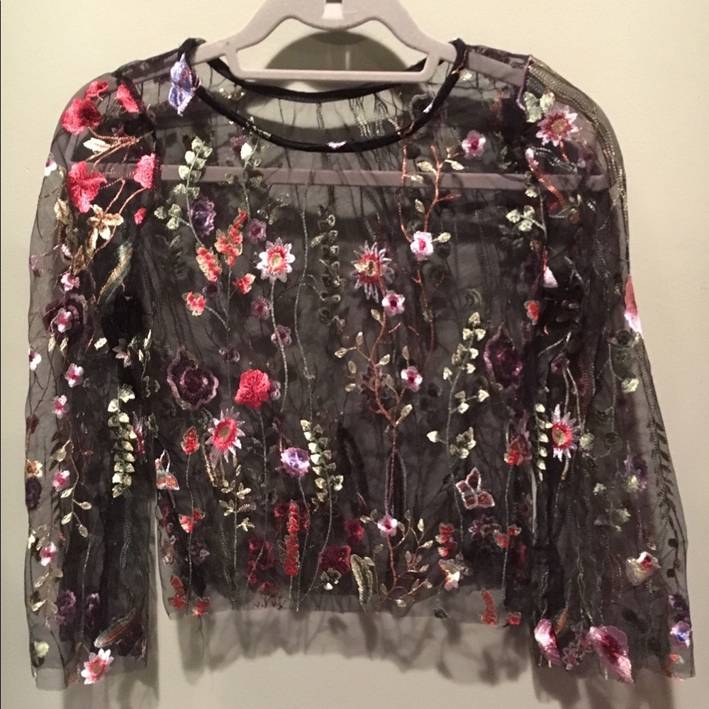 Embroidered Mesh Top