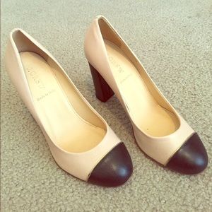 J Crew heels - beige with navy toes and heels!