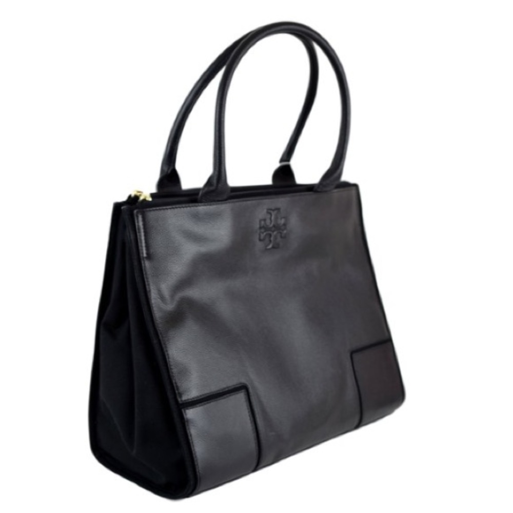 NWT Tory Burch Ella Canvas Leather Black Tote Bag