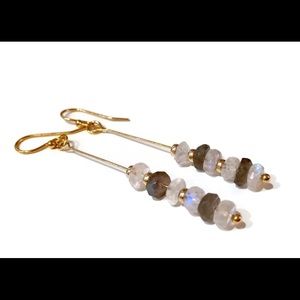 Raw Labradorite & Moonstone Gold Filled Earrings