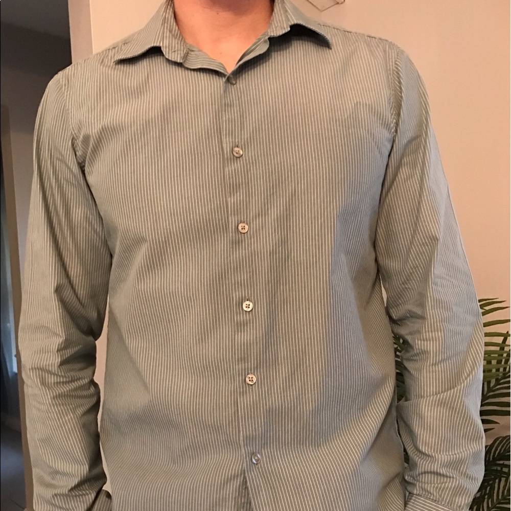 DKNY Slim Fit Green Long Sleeve Button Down