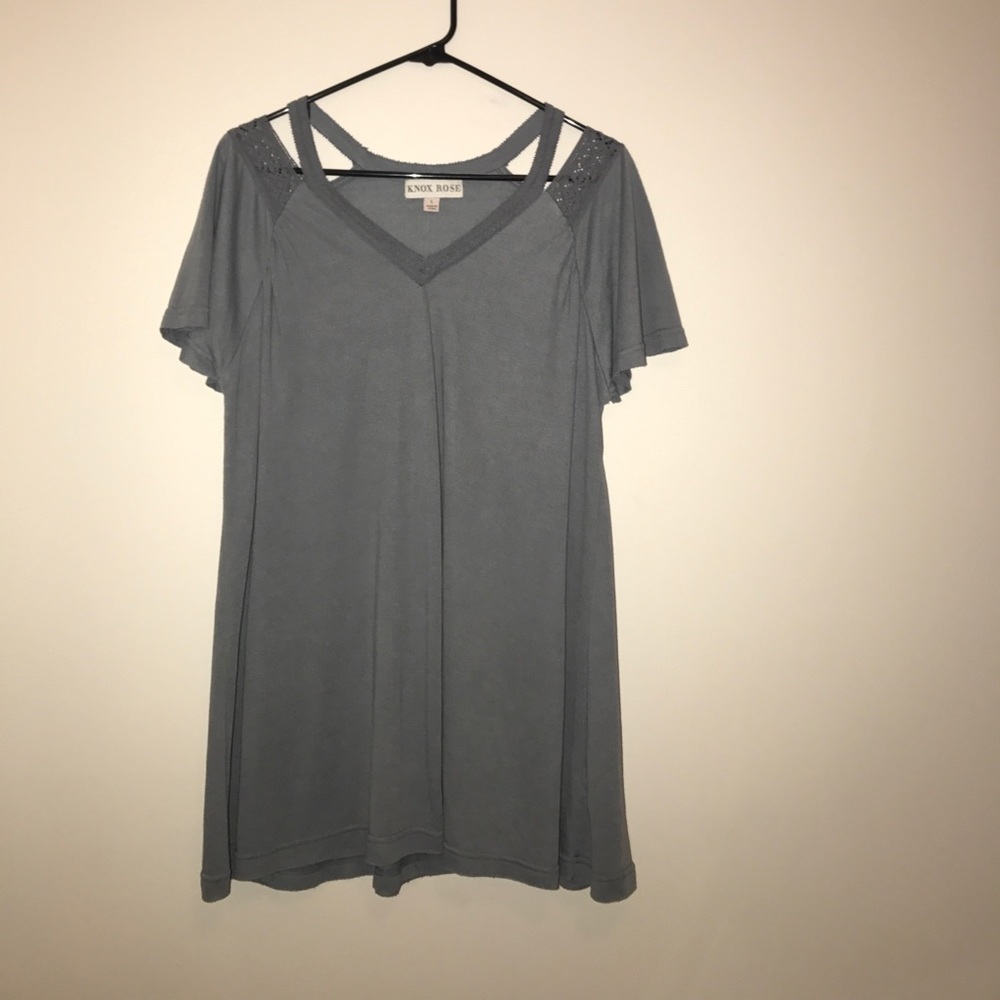 dusty gray off the shoulder/strapped shirt