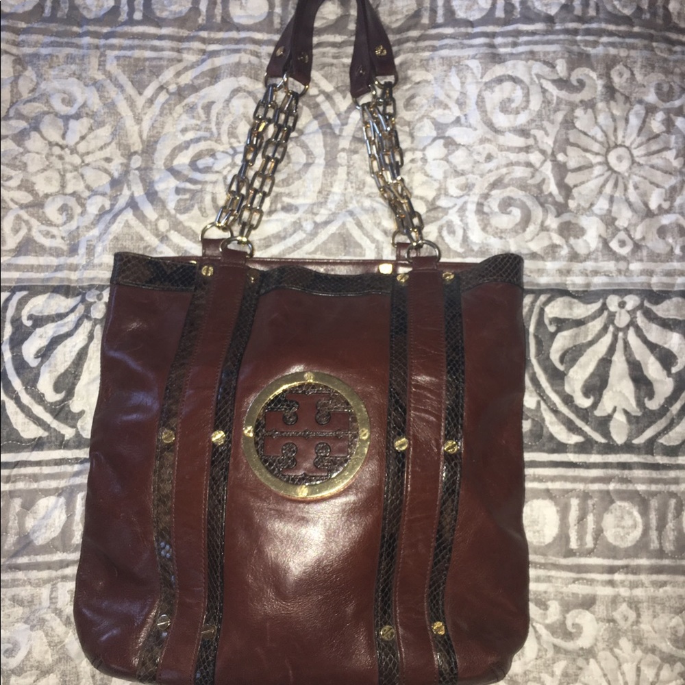 Tory Burch Brown tote bag wth gold accents