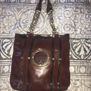 Tory Burch Brown tote bag wth gold accents