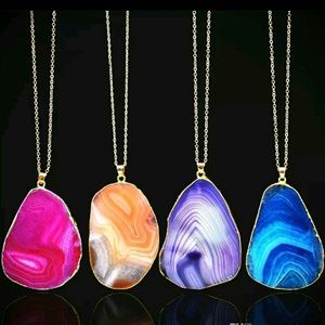 Dyed Agate Slice Gold Necklaces
