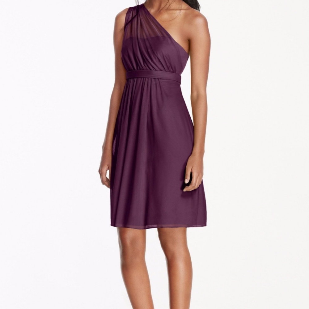 David's Bridal One Shouldered Plum Dress