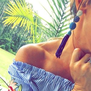 Shades of blue tassel earrings