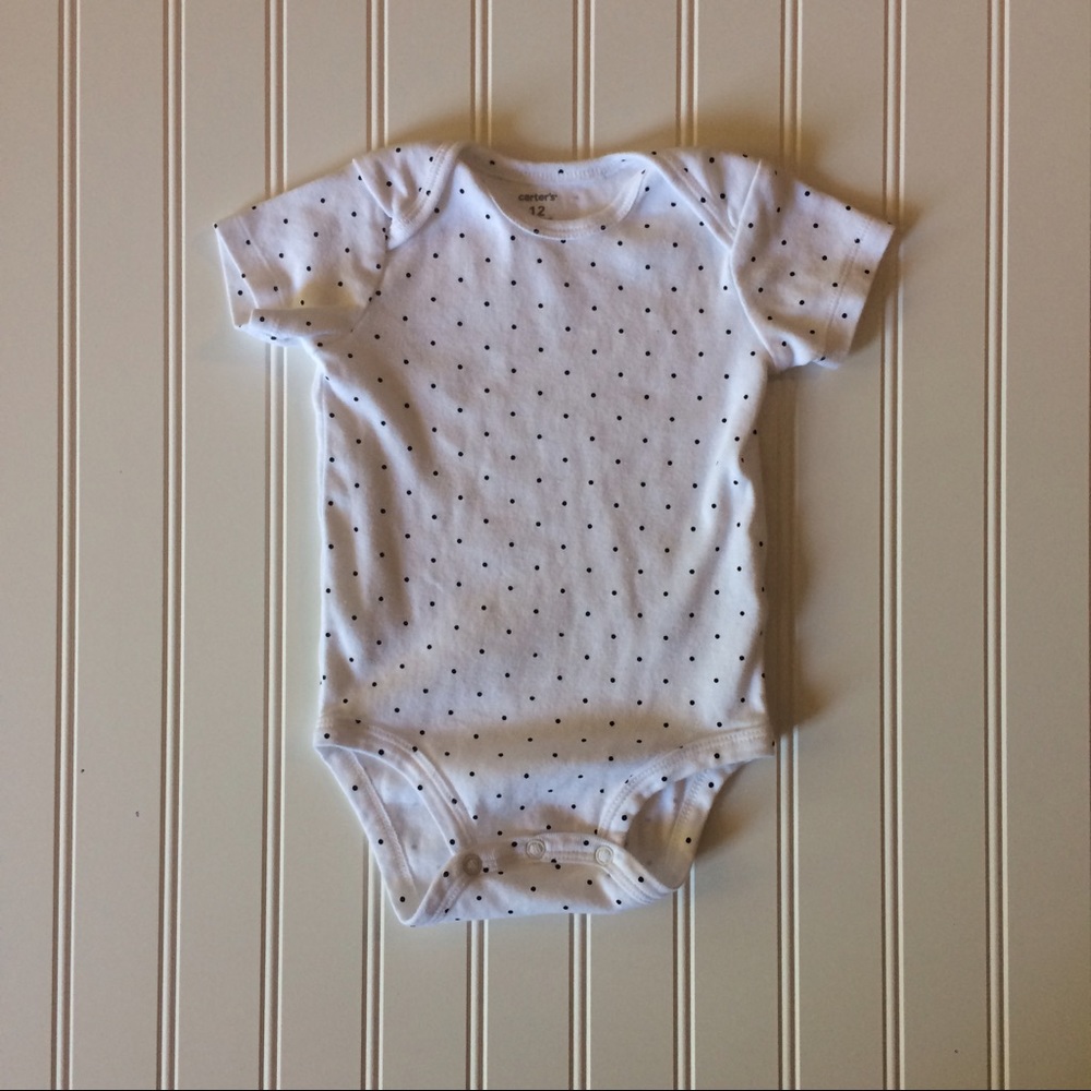 Carter's White w/ Black Polka Dot Onesie, 12M