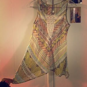 Satin sheer pattern flow tank