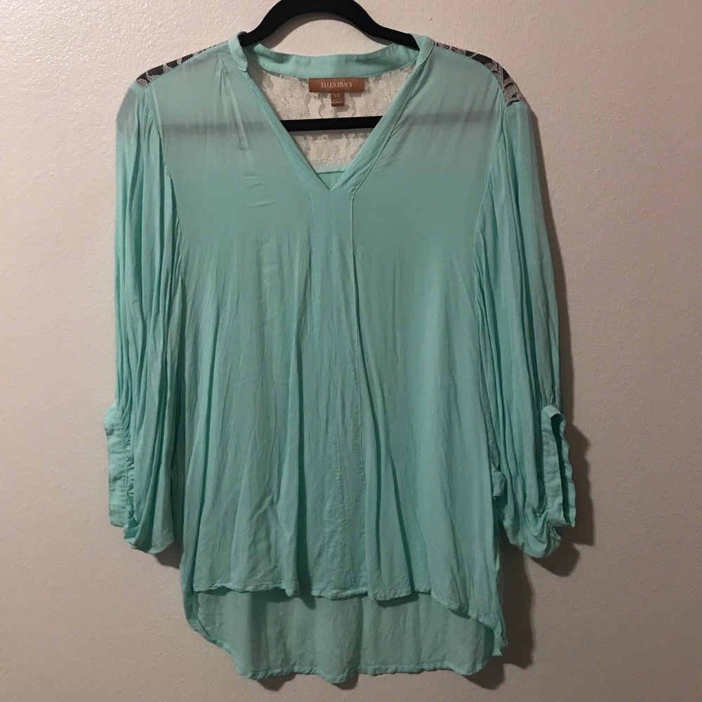Ellen Tracy blouse - Seafoam & Lace