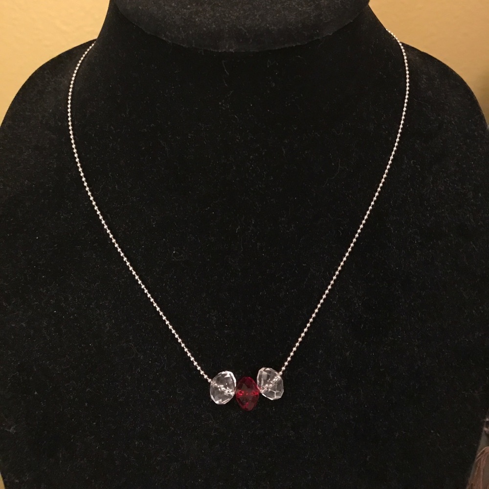 Costume Necklace with red and clear beads
